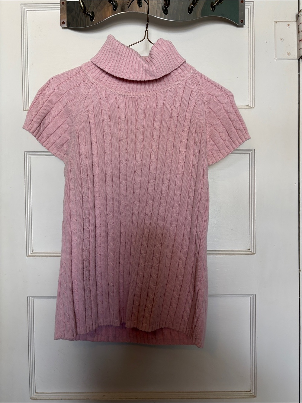Dressbarn Pink Cable-Knit Short-Sleeve Turtleneck Sweater Size L
